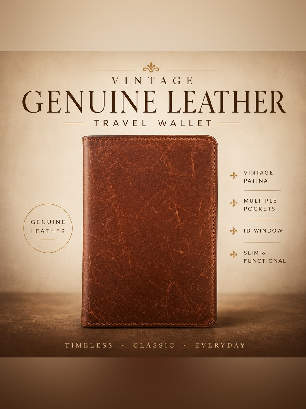 Genuine Leather Travel Wallet - Brown